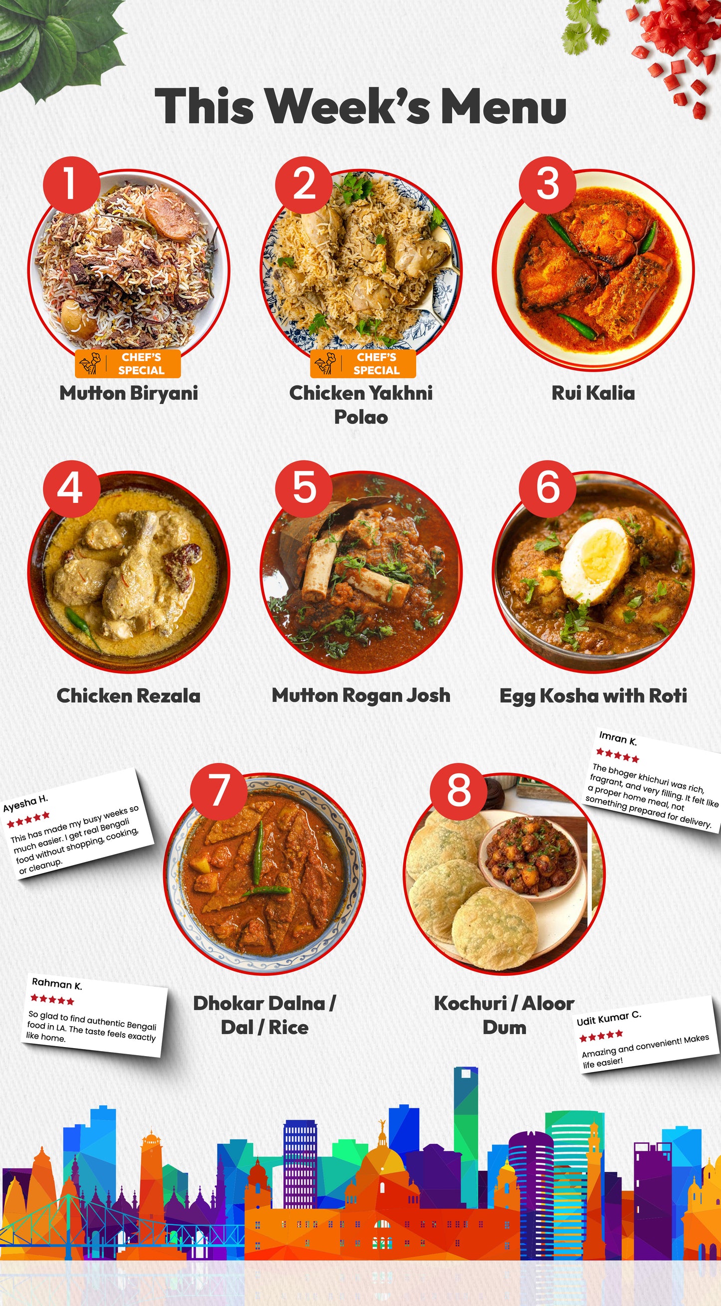 Authentic Homemade Bengali Meal Service in Los Angeles|5 MIX & MATCH MEAL PLAN